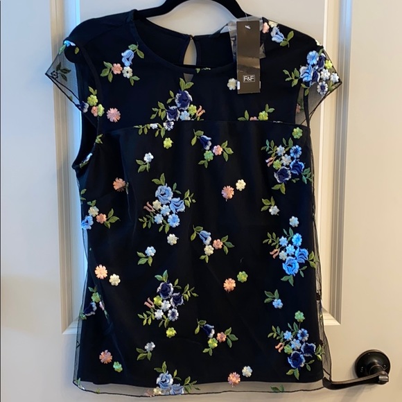 F&F Tops - Flowered Lace overlay Blouse NWTs